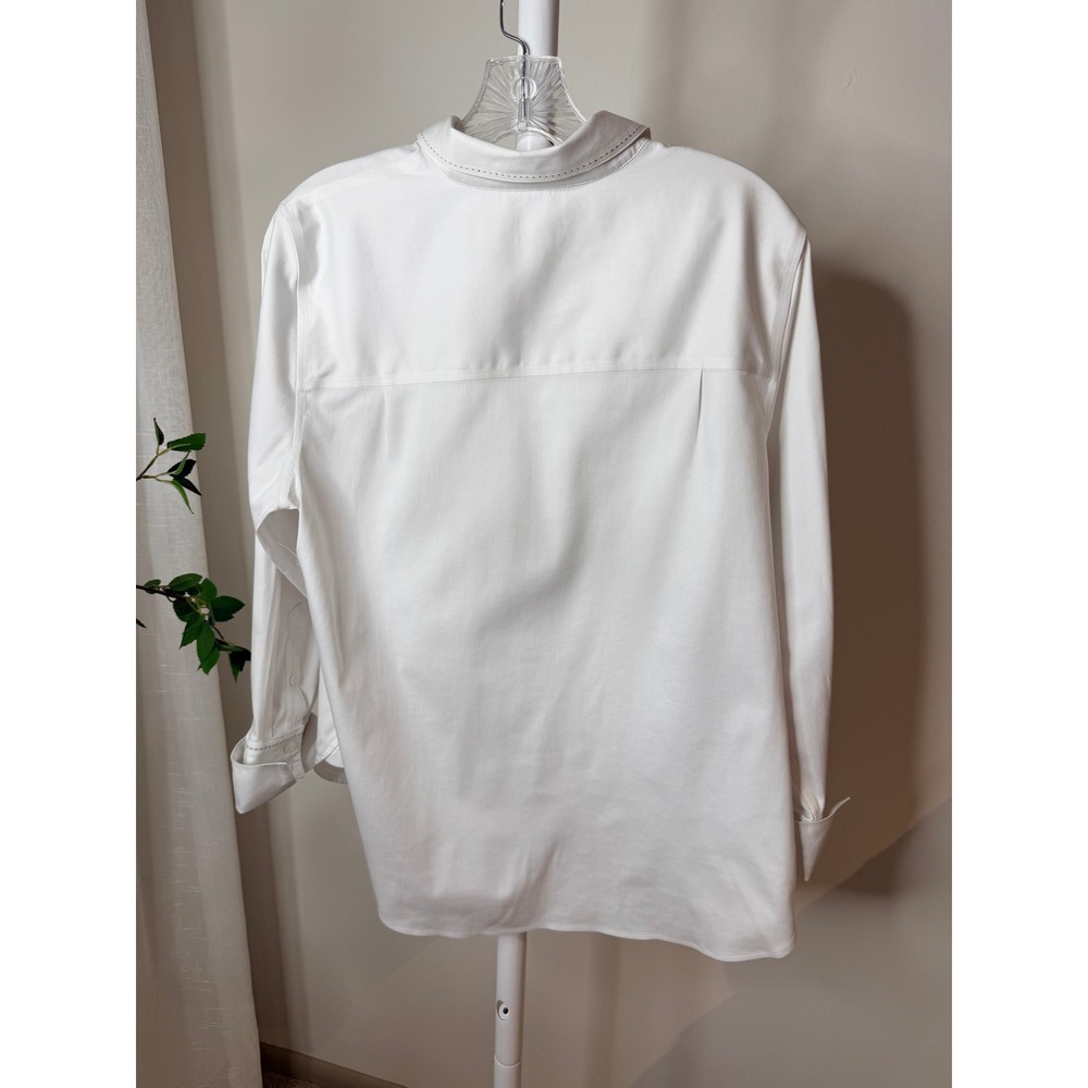 Chicos No-Iron Chic Stretch White Button Down Shirt Pick Stitch Size 1.5 Medium - Picture 9 of 9